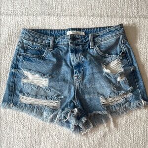 Distressed Blue Denim Shorts